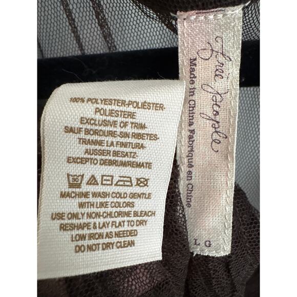 Free People Sheer Brown Tulle Ruffle Mini sexy  Dress with Bow Neck Tie large - Picture 11 of 11